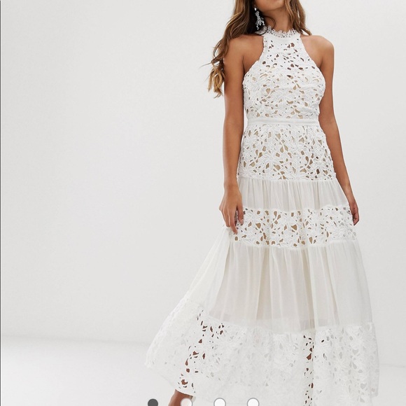 White High neck lace panelled dress - Picture 1 of 4